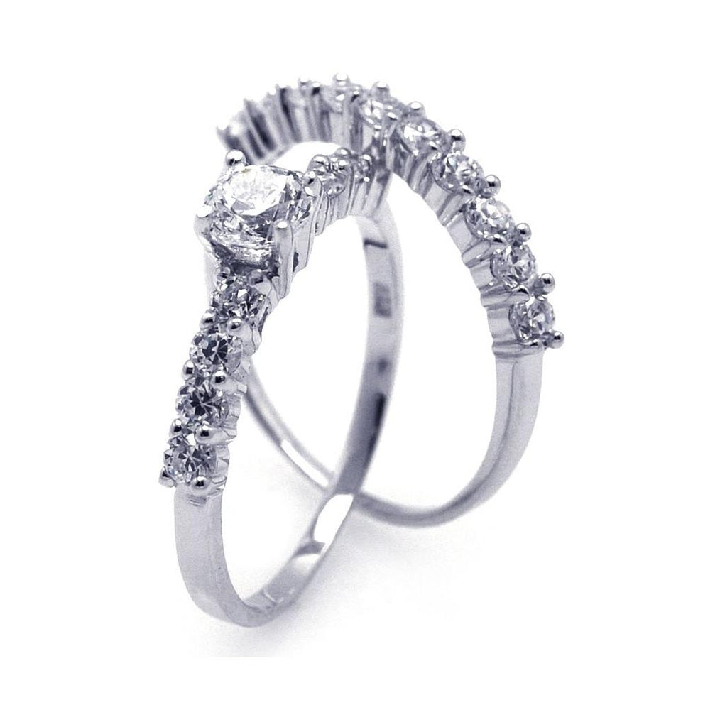 .925 Sterling Silver Rhodium Plated Cz Bridal Engagement Ring Set, <b>size: 5</b>