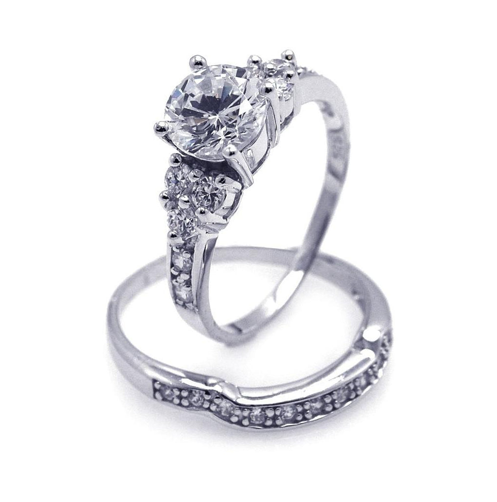 .925 Sterling Silver Rhodium Plated Clear Pave Cz Engagement Ring Set, <b>size: 5</b>