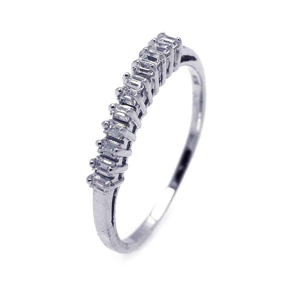 .925 Sterling Silver Rhodium Plated Clear Baguette Cz Ring, <b>size: 5</b>