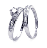 .925 Sterling Silver Rhodium Plated Clear Round & Marquise Cz Engagement Bridal Ring Set, <b>size: 5</b>