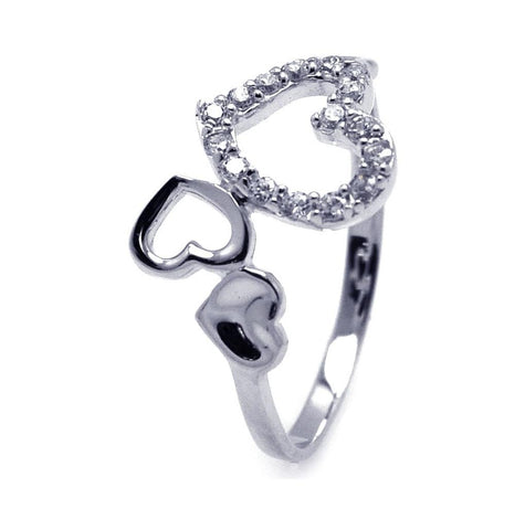 .925 Sterling Silver Rhodium Plated Cz Triple Heart Ring, <b>size: 5</b>