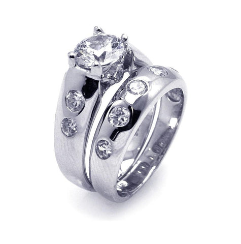 .925 Sterling Silver Rhodium Plated Round Clear Cz Engagement Ring Set, <b>size: 5</b>