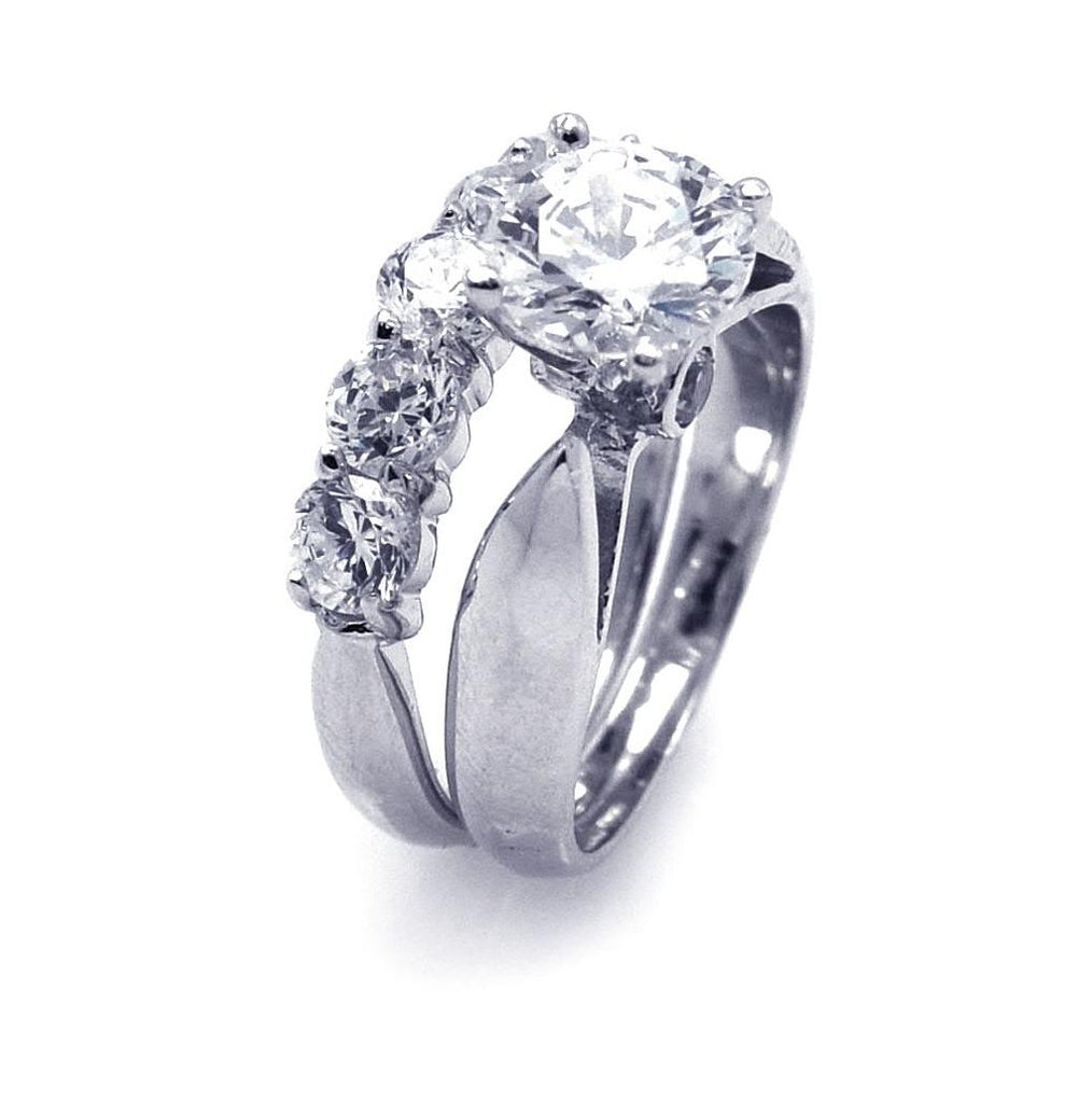 .925 Sterling Silver Rhodium Plated Multi Clear Round Cz Engagement Ring, <b>size: 5</b>