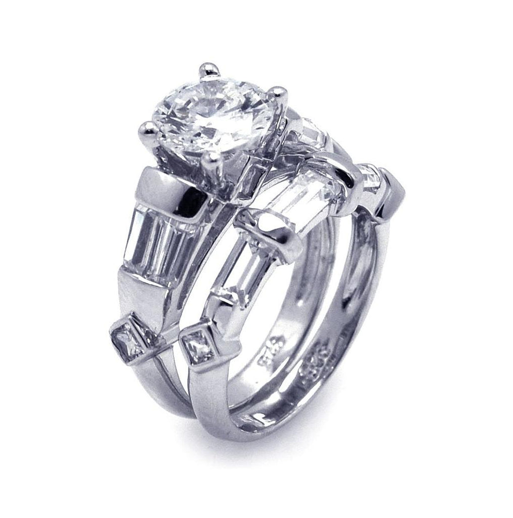 .925 Sterling Silver Rhodium Plated Mqarquisediamond Shapedround Cz Engagement Ring Set, <b>size: 5</b>