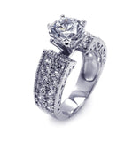 .925 Sterling Silver Rhodium Plated Pave Set Clear Round Center Cz Engagement Ring, <b>size: 5</b>