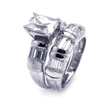 .925 Sterling Silver Rhodium Plated Clear Rectangular Center Baguette Cz Enagement Ring Set, <b>size: 5</b>