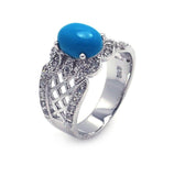 .925 Sterling Silver Rhodium Plated Turquoise Centerclear Pave Set Cz Filigree Ring, <b>size: 5</b>