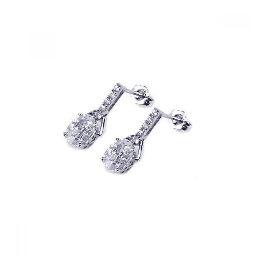 .925 Sterling Silver Rhodium Plated Micro Pave Clear Cz Dangling Earring