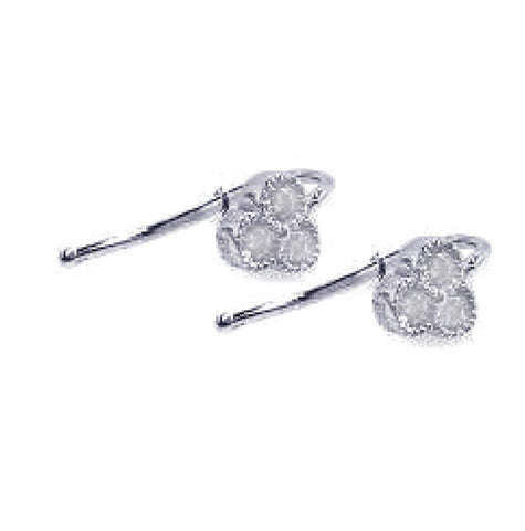 .925 Sterling Silver Rhodium Plated Three Micro Pave Clear Cz Hook Earring