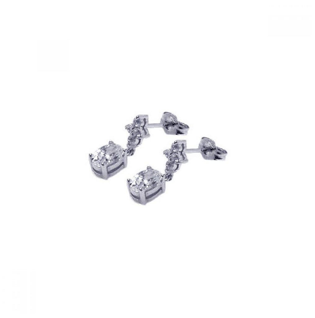 .925 Sterling Silver Rhodium Plated Micro Pave Clear Cz Dangling Stud Earring