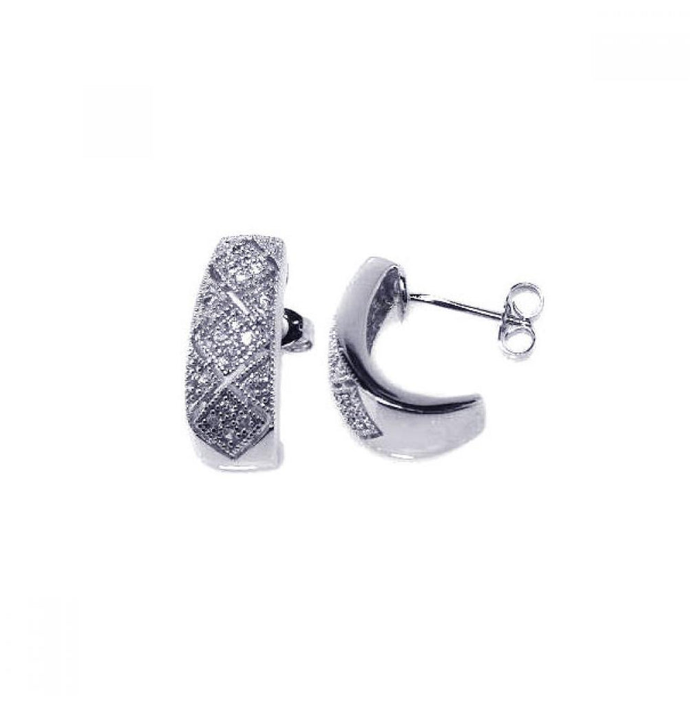 .925 Sterling Silver Rhodium Plated Crescent Micro Pave Clear Cz Stud Post Earring