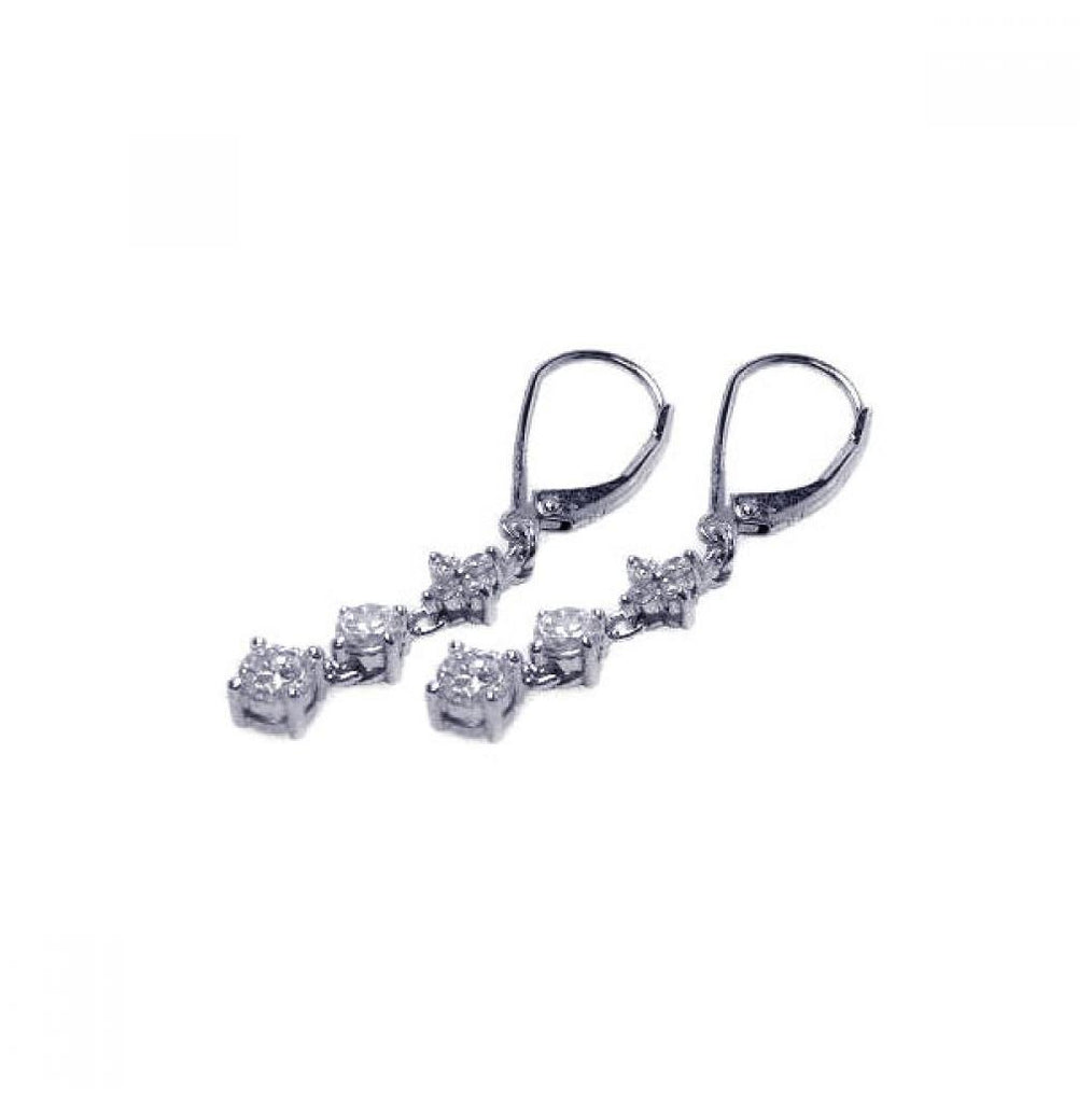 .925 Sterling Silver Rhodium Plated Micro Pave Clear Cz Dangling Hook Earring