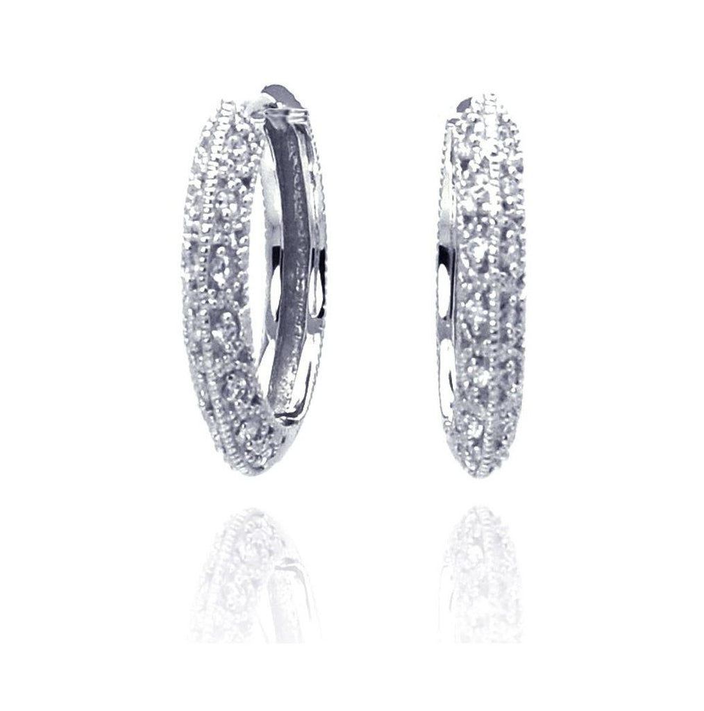 .925 Sterling Silver Rhodium Plated Micro Pave Clear Cz Hoop Earring