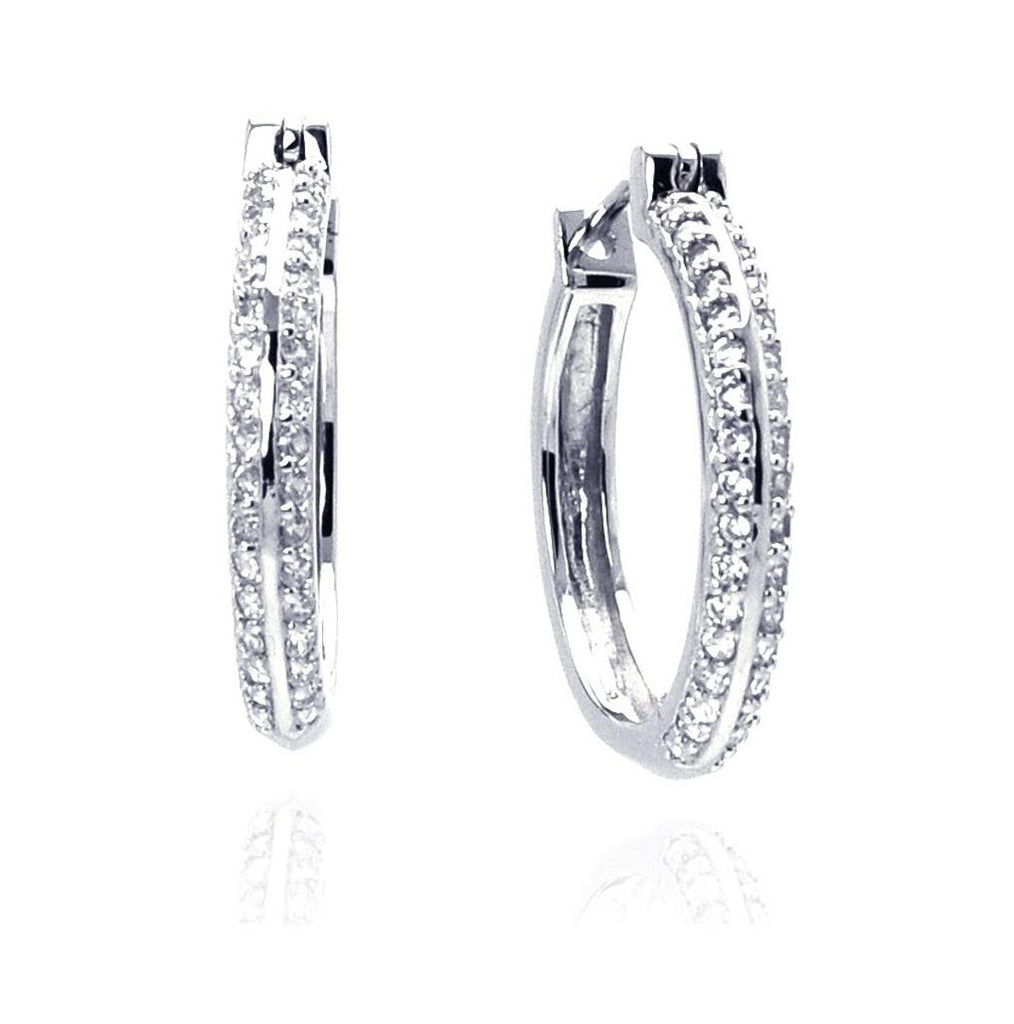 .925 Sterling Silver Rhodium Plated Micro Pave Clear Cz Hoop Earring