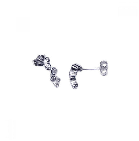 .925 Sterling Silver Rhodium Plated Micro Pave Clear Cz Dangling Post Stud Earring