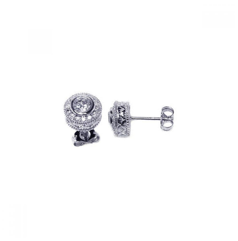 .925 Sterling Silver Rhodium Plated Micro Pave Clear Round Inlay Cz Stud Post Earring