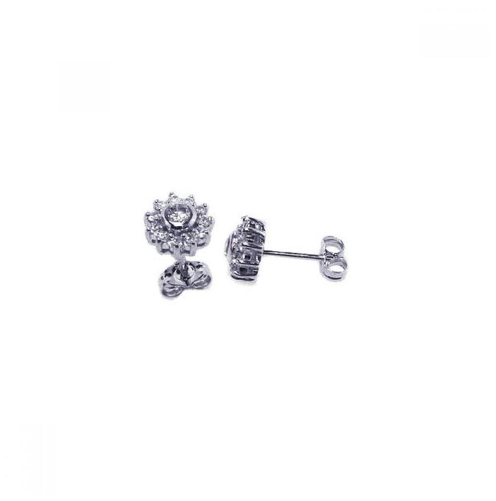 .925 Sterling Silver Rhodium Plated Micro Pave Clear Sun Cz Stud Post Earring