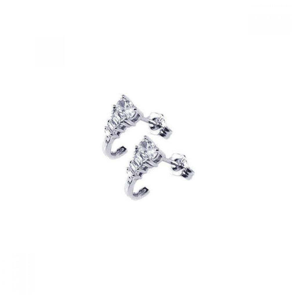 .925 Sterling Silver Rhodium Plated Micro Pave Clear J Hook Cz Post Stud Earring