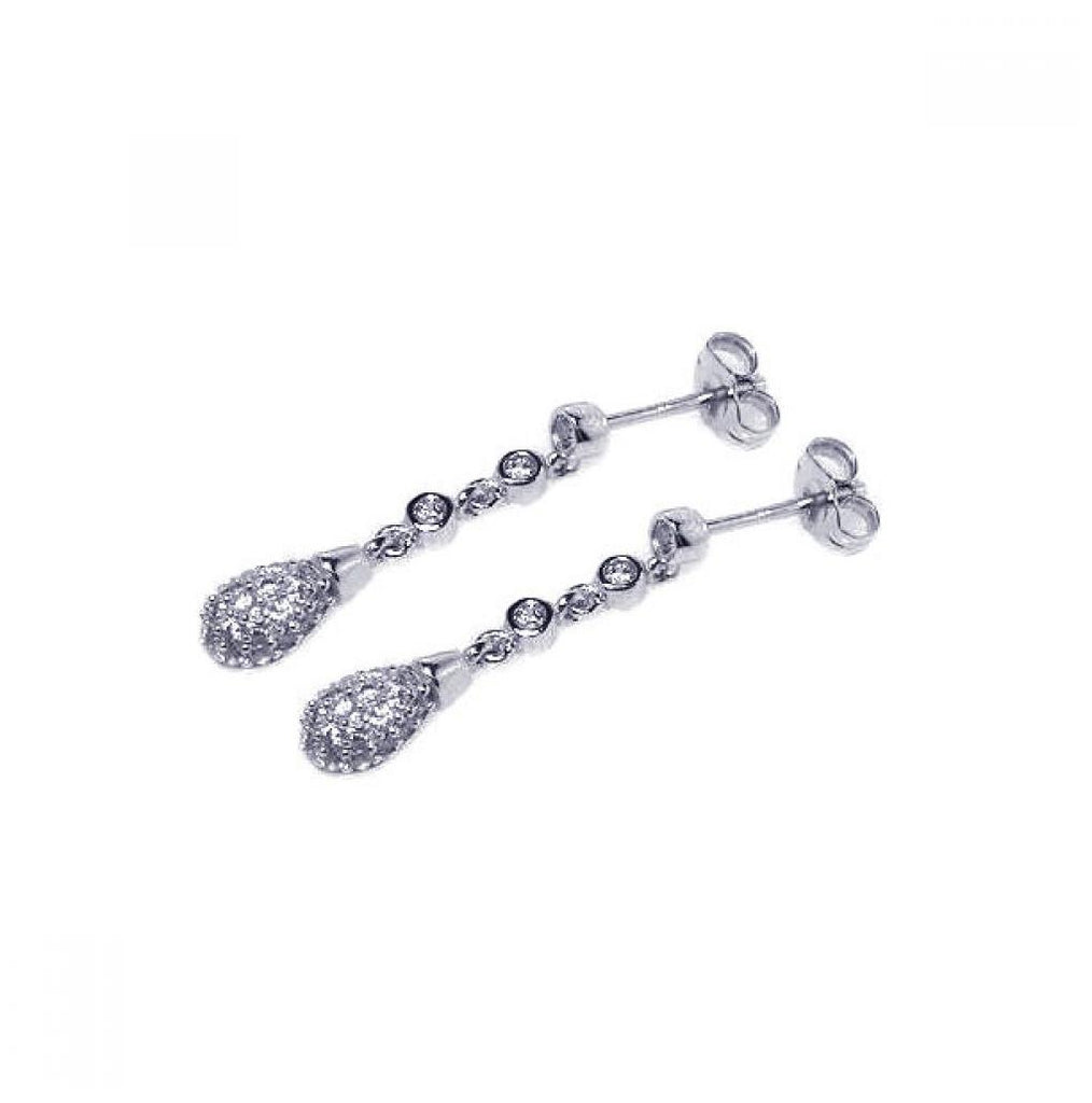 .925 Sterling Silver Rhodium Plated Micro Pave Clear Teardrop Cz Dangling Earring