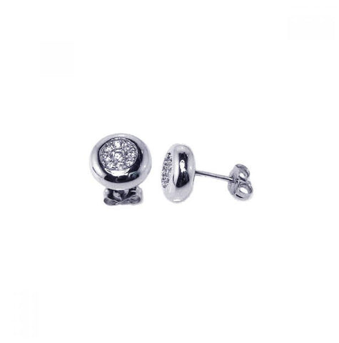 .925 Sterling Silver Rhodium Plated Micro Pave Clear Cricle Inlay Cz Stud Earring