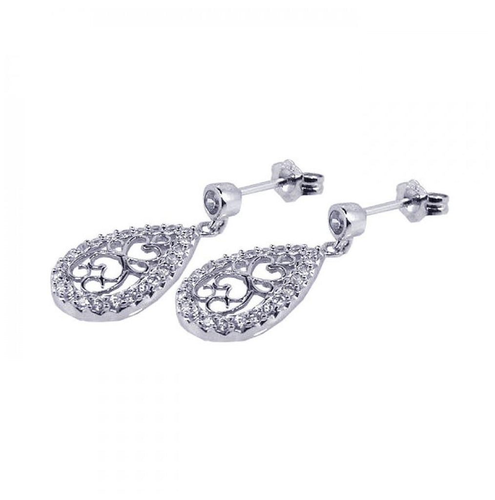 .925 Sterling Silver Rhodium Plated Micro Pave Clear Filigree Cz Dangling Stud Earring