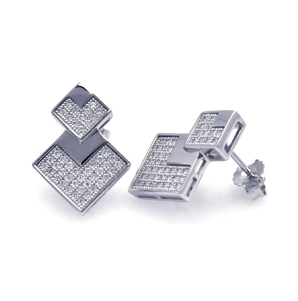 .925 Sterling Silver Rhodium Plated Micro Pave Clear Graduate Square Cz Stud Earring