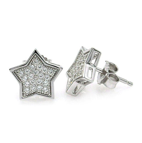 .925 Sterling Silver Rhodium Plated Micro Pave Clear Star Cz Stud Earring