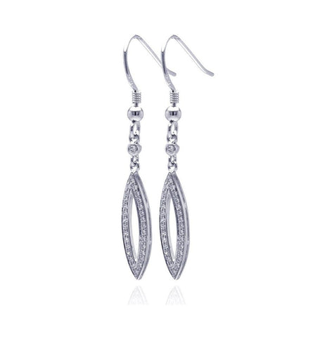 .925 Sterling Silver Rhodium Plated Micro Pave Clear Open Marqui Cz Dangling Hook Earring