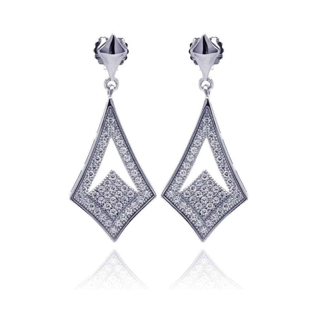 .925 Sterling Silver Rhodium Plated Micro Pave Clear Open Sharp Marqui Cz Dangling Stud Earring