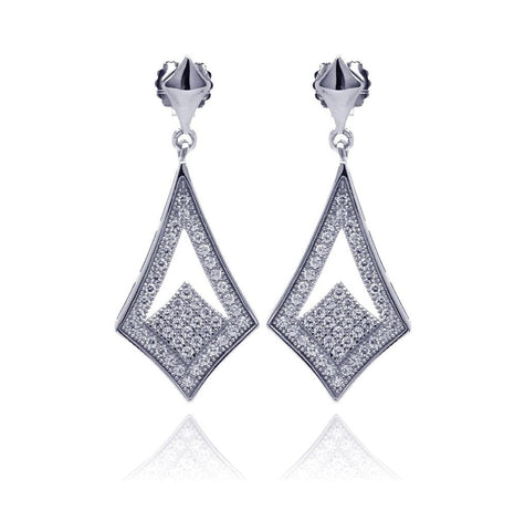 .925 Sterling Silver Rhodium Plated Micro Pave Clear Open Sharp Marqui Cz Dangling Stud Earring