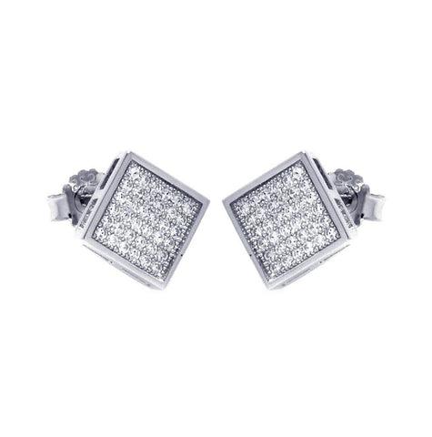 .925 Sterling Silver Rhodium Plated Micro Pave Clear Square Cz Stud Earring