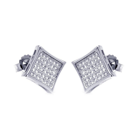 .925 Sterling Silver Rhodium Plated Micro Pave Clear Square Cz Stud Earring