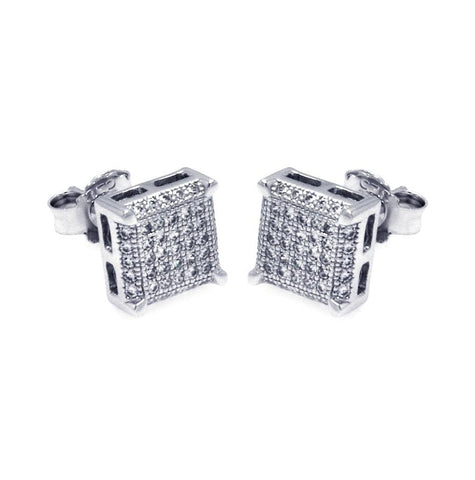 .925 Sterling Silver Rhodium Plated Micro Pave Clear Square Cz Stud Earring