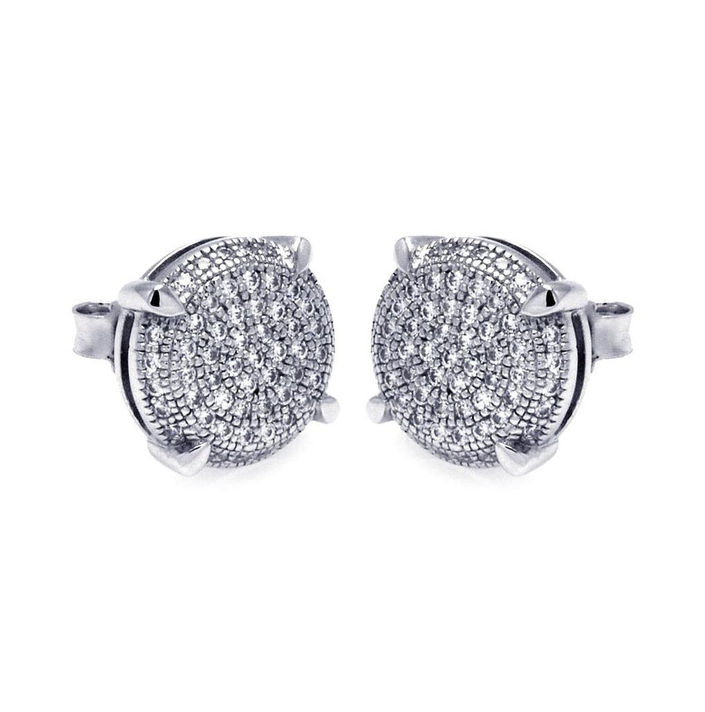 .925 Sterling Silver Rhodium Plated Micro Pave Clear Circle Cz Stud Earring