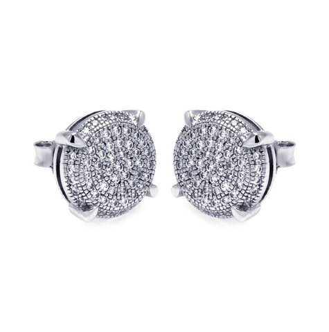 .925 Sterling Silver Rhodium Plated Micro Pave Clear Circle Cz Stud Earring