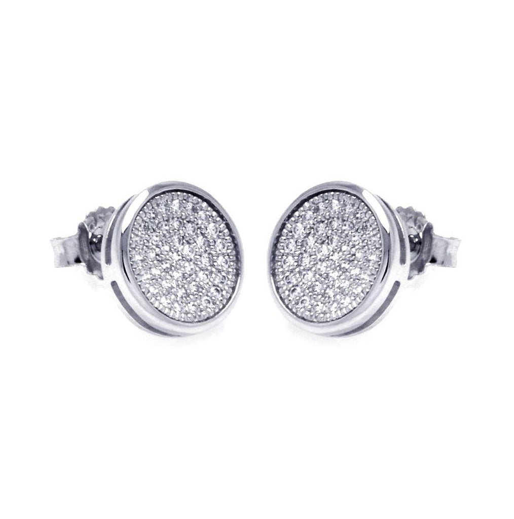 .925 Sterling Silver Rhodium Plated Micro Pave Clear Circle Cz Stud Earring