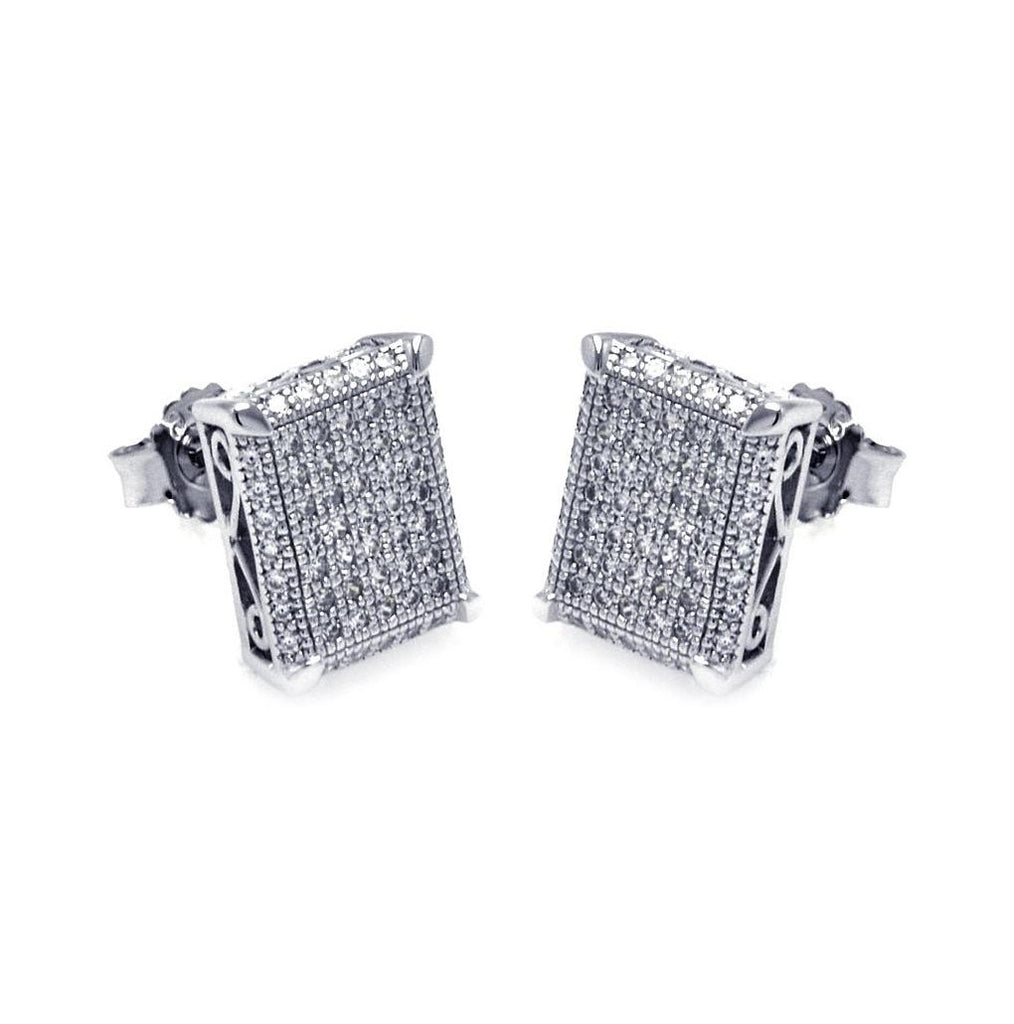 .925 Sterling Silver Rhodium Plated Micro Pave Clear Square Cz Stud Earring