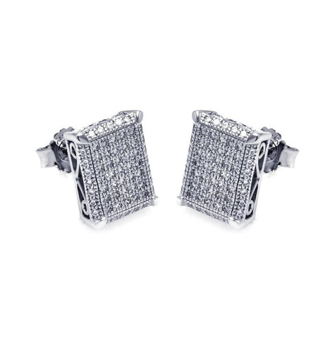 .925 Sterling Silver Rhodium Plated Micro Pave Clear Square Cz Stud Earring