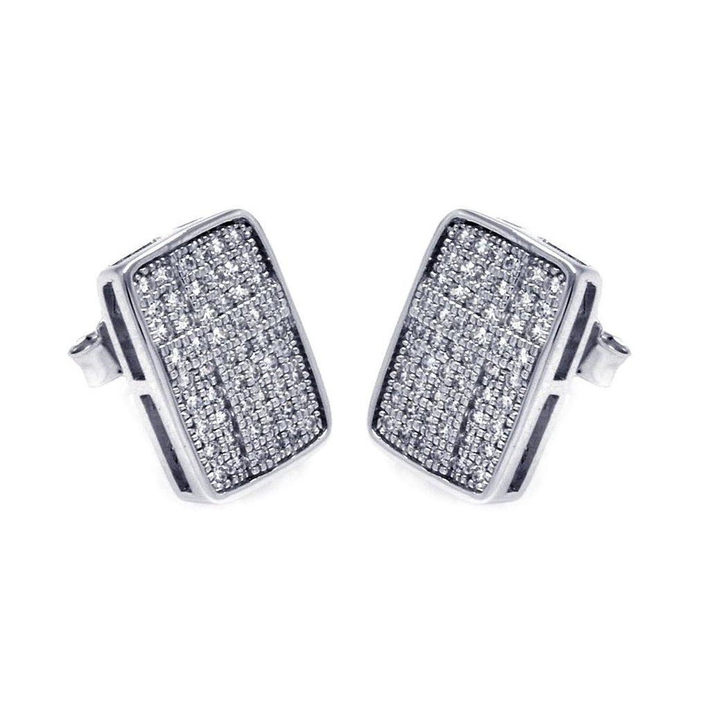 .925 Sterling Silver Rhodium Plated Micro Pave Clear Rectangle Cz Stud Earring