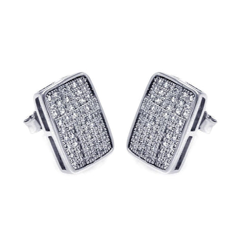 .925 Sterling Silver Rhodium Plated Micro Pave Clear Rectangle Cz Stud Earring