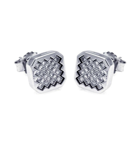 .925 Sterling Silver Rhodium Plated Micro Pave Clear Sun Square Cz Stud Earring