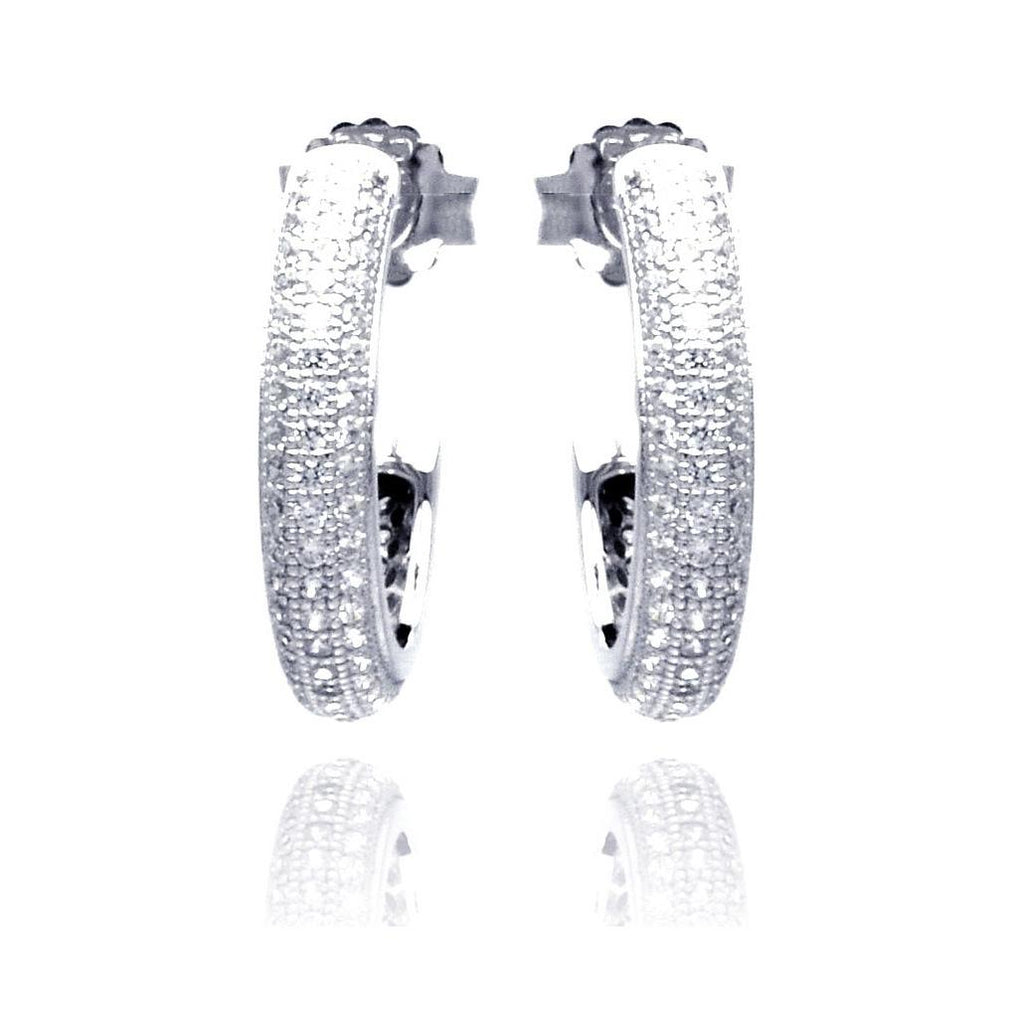 .925 Sterling Silver Rhodium Plated Micro Pave Clear Round Cz Hoop Earring