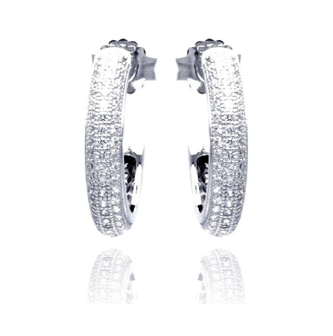 .925 Sterling Silver Rhodium Plated Micro Pave Clear Round Cz Hoop Earring