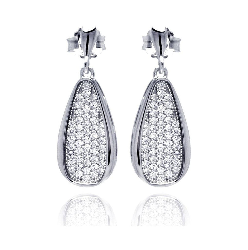 .925 Sterling Silver Rhodium Plated Micro Pave Clear Teardrop Cz Dangling Stud Earring