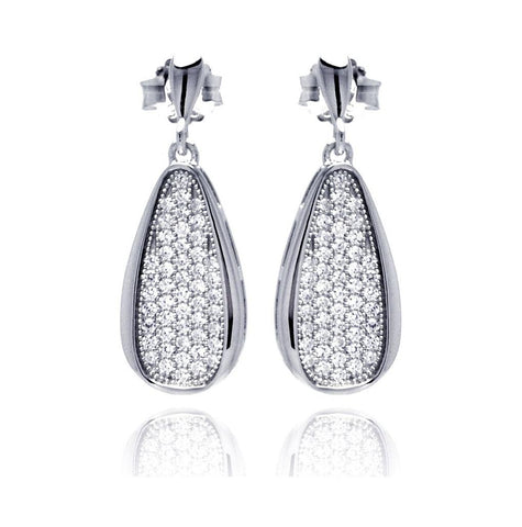 .925 Sterling Silver Rhodium Plated Micro Pave Clear Teardrop Cz Dangling Stud Earring