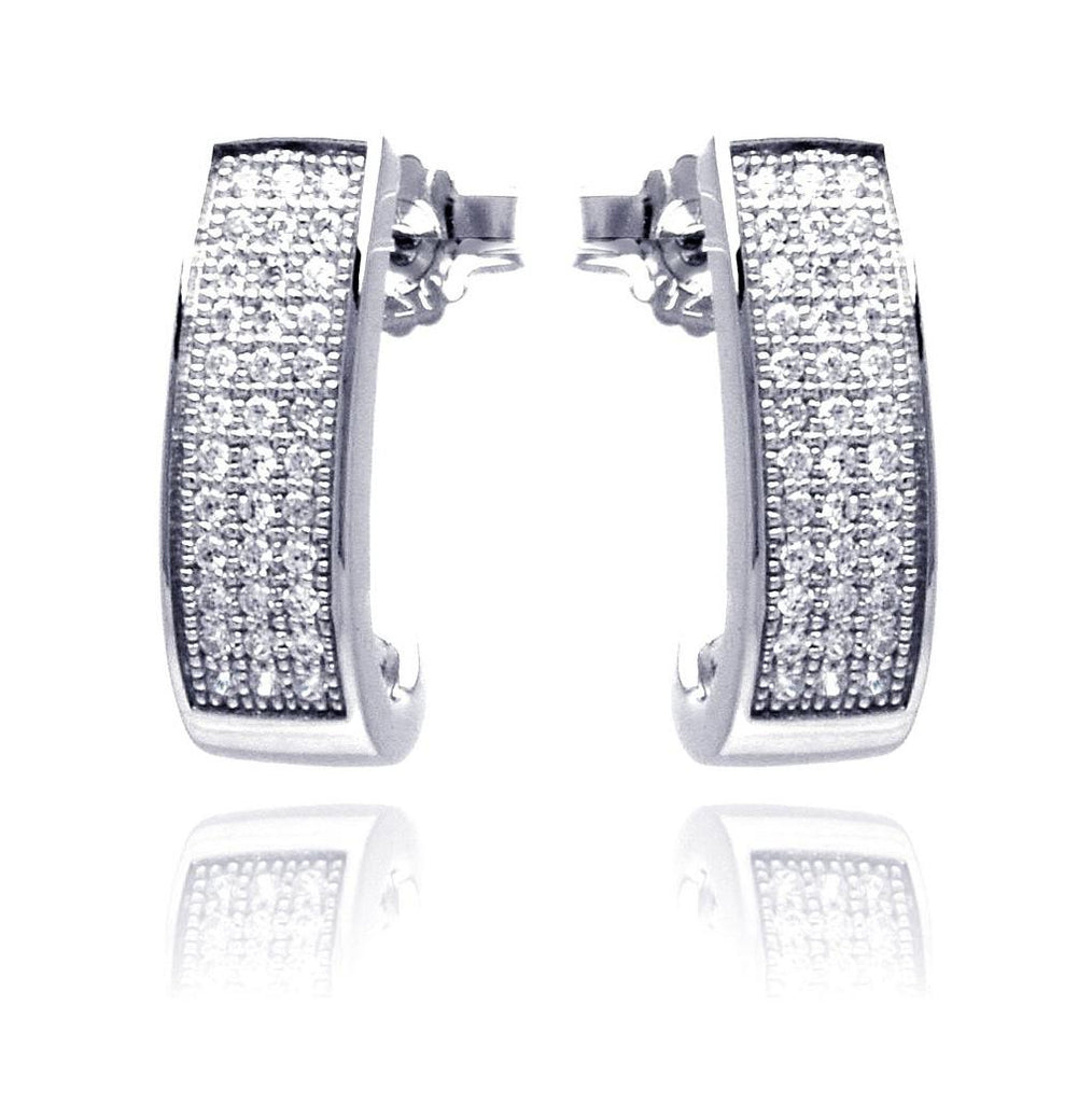 .925 Sterling Silver Rhodium Plated Micro Pave Clear Round Rectangle Cz Stud Earring