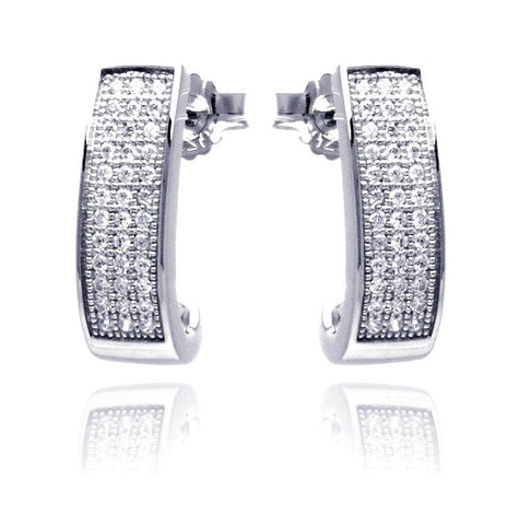 .925 Sterling Silver Rhodium Plated Micro Pave Clear Round Rectangle Cz Stud Earring