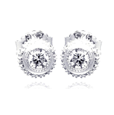 .925 Sterling Silver Rhodium Plated Micro Pave Clear Round Cz Stud Earring