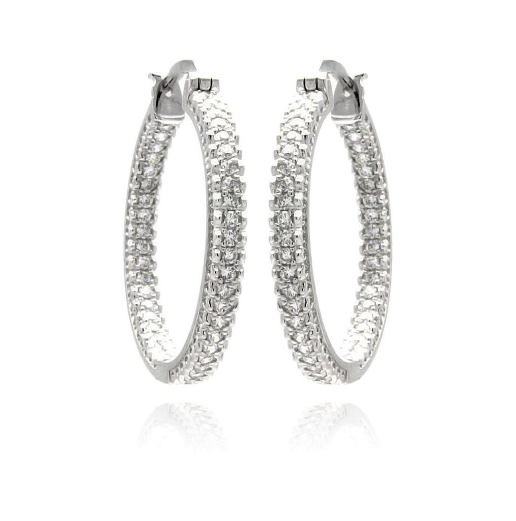 .925 Sterling Silver Rhodium Plated Micro Pave Clear Cz Hoop Earring