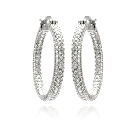 .925 Sterling Silver Rhodium Plated Micro Pave Clear Cz Hoop Earring